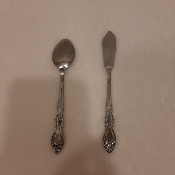 Lustre Ware Korea 1 Dinner Fork 1 Dinner Knife Flatware Scroll Floral READ DISC. - Picture 2 of 13